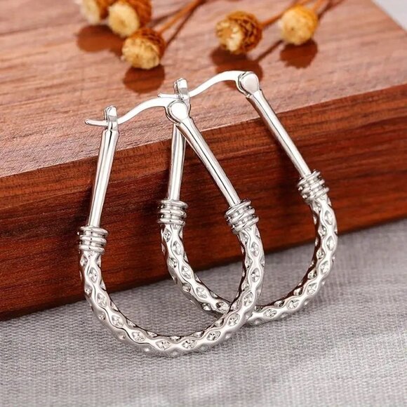 Jewelry - 925 Sterling Silver Drop Hoop Earrings